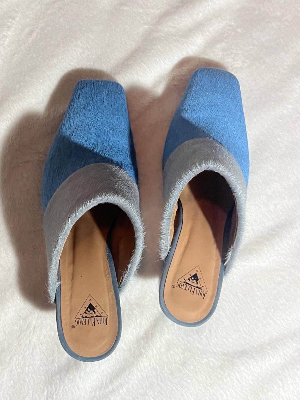 Fluevog majesty pony hair blue grey super fine heels